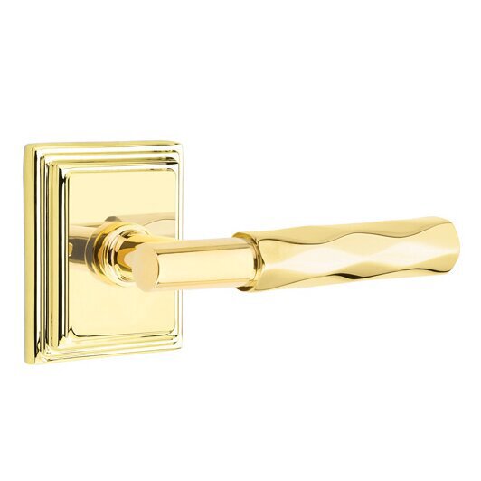Emtek Passage Tribeca Right Handed Lever with T-Bar Stem and Wilshire Rose in Unlacquered Brass