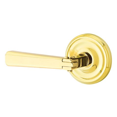 Emtek Left Handed Privacy Arts & Crafts Door Lever with Regular Rose in Unlacquered Brass