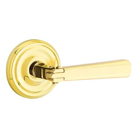 Emtek Right Handed Privacy Arts & Crafts Door Lever with Regular Rose in Unlacquered Brass