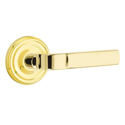 Emtek Privacy Aston Right Handed Lever with Regular Rose in Unlacquered Brass
