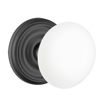 Emtek Privacy Ice White Porcelain Knob With Regular Rosette  in Flat Black