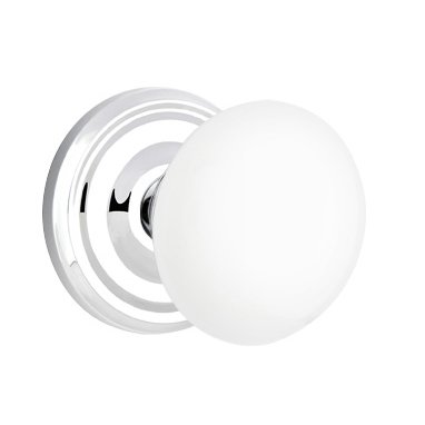 Emtek Privacy Ice White Knob And Regular Rosette With Concealed Screws  in Polished Chrome