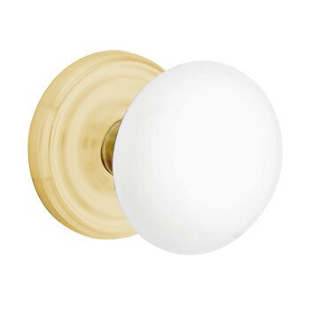 Emtek Privacy Ice White Knob And Regular Rosette With Concealed Screws  in Satin Brass
