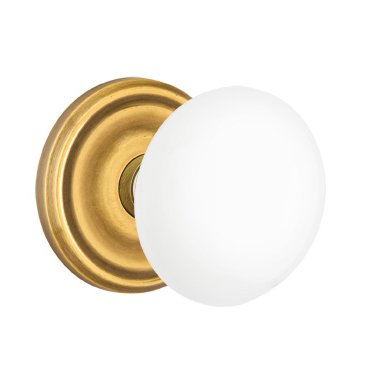 Emtek Privacy Ice White Knob And Regular Rosette With Concealed Screws  in French Antique Brass