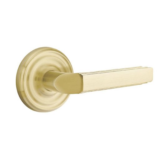 Emtek Privacy Right Handed Milano Door Lever With Regular Rose in Satin Brass