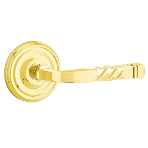 Emtek Privacy Right Handed Sante Fe Lever With Regular Rose in Unlacquered Brass
