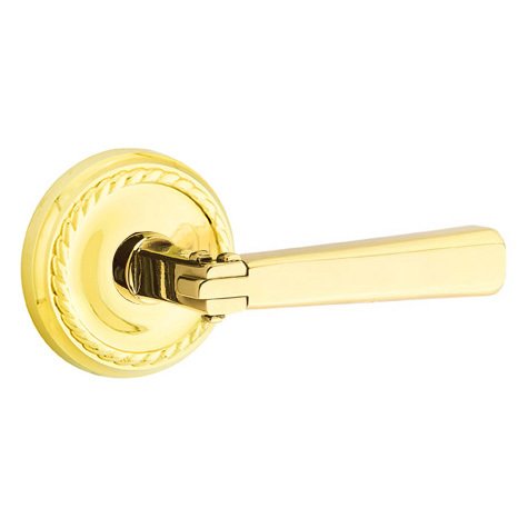 Emtek Right Handed Privacy Arts & Crafts Door Lever with Rope Rose in Unlacquered Brass
