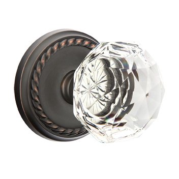 Emtek Diamond Privacy Door Knob with Rope Rose and Concealed Screws in Oil Rubbed Bronze
