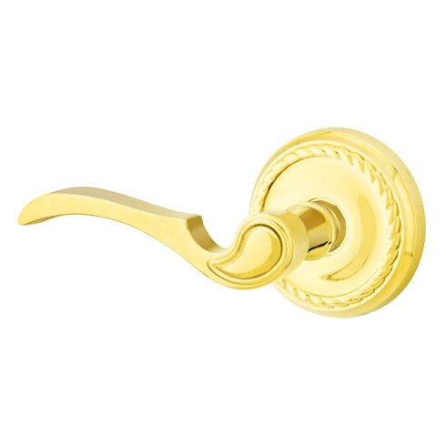 Emtek Privacy Left Handed Coventry Lever With Rope Rose in Polished Brass