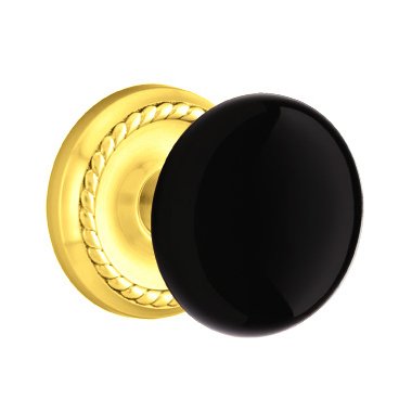 Emtek Privacy Ebony Knob And Rope Rosette With Concealed Screws  in Polished Brass