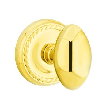Emtek Privacy Egg Door Knob With Rope Rose in Unlacquered Brass