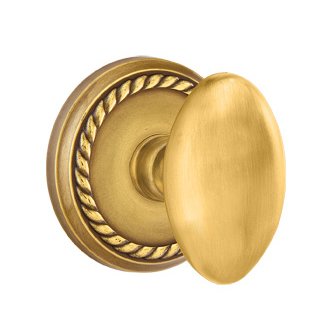 Emtek Privacy Egg Door Knob With Rope Rose in French Antique Brass