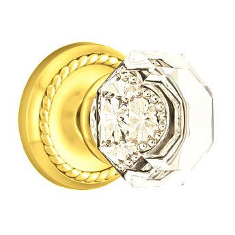Emtek Old Town Privacy Door Knob with Rope Rose and Concealed Screws in Polished Brass