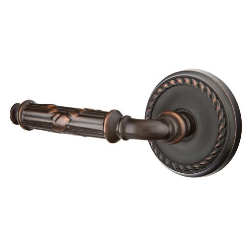 Emtek Privacy Left Handed Ribbon & Reed Lever With Rope Rose in Oil Rubbed Bronze