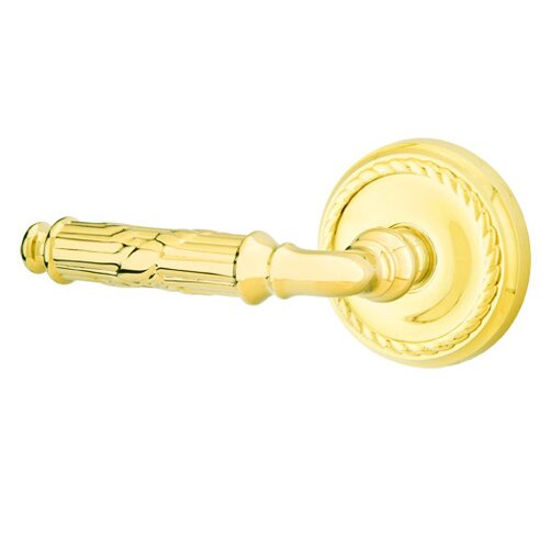 Emtek Privacy Left Handed Ribbon & Reed Lever With Rope Rose in Unlacquered Brass