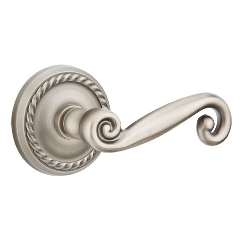 Emtek Privacy Right Handed Rustic Door Lever With Rope Rose in Pewter