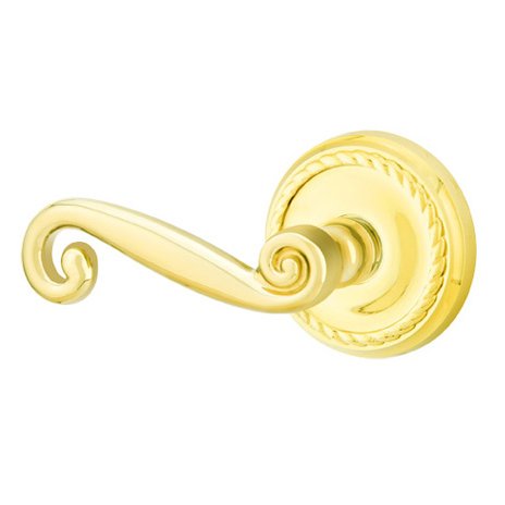 Emtek Privacy Left Handed Rustic Door Lever With Rope Rose in Unlacquered Brass