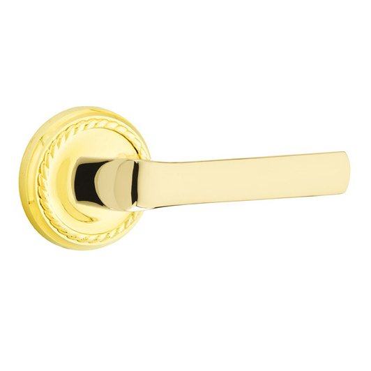 Emtek Privacy Spencer Right Handed Lever with Rope Rose and Concealed Screws in Unlacquered Brass