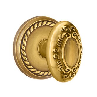 Emtek Privacy Victoria Knob With Rope Rose in French Antique Brass