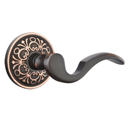 Emtek Privacy Right Handed Cortina Door Lever With Lancaster Rose in Oil Rubbed Bronze