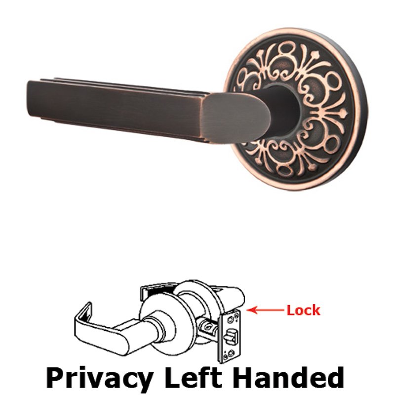 Emtek Privacy Left Handed Milano Door Lever With Lancaster Rose in Oil Rubbed Bronze