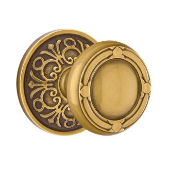 Emtek Privacy Ribbon & Reed Knob With Lancaster Rose in French Antique Brass