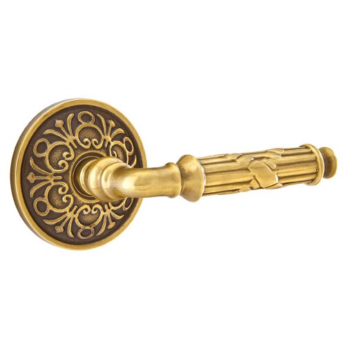 Emtek Privacy Right Handed Ribbon & Reed Lever With Lancaster Rose in French Antique Brass