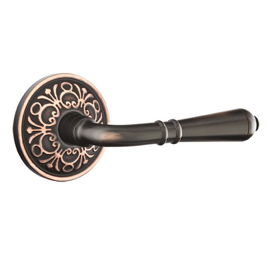 Emtek Privacy Right Handed Turino Door Lever With Lancaster Rose in Oil Rubbed Bronze