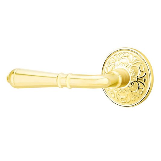 Emtek Privacy Left Handed Turino Door Lever With Lancaster Rose in Unlacquered Brass