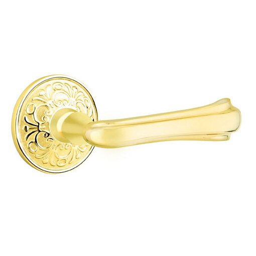 Emtek Privacy Right Handed Wembley Lever With Lancaster Rose in Unlacquered Brass