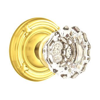Emtek Astoria Privacy Door Knob with Ribbon & Reed Rose and Concealed Screws in Unlacquered Brass