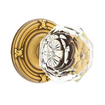 Emtek Diamond Privacy Door Knob with Ribbon & Reed Rose and Concealed Screws in French Antique Brass