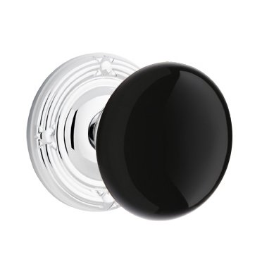 Emtek Privacy Ebony Knob And Ribbon & Reed Rosette With Concealed Screws  in Polished Chrome
