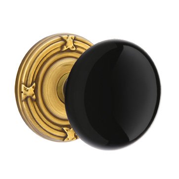 Emtek Privacy Ebony Knob And Ribbon & Reed Rosette With Concealed Screws  in French Antique Brass