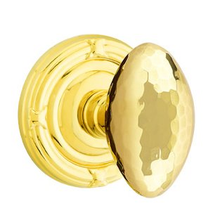 Emtek Privacy Hammered Egg Door Knob with Ribbon & Reed Rose in Unlacquered Brass