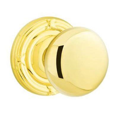 Emtek Privacy Providence Door Knob With Ribbon & Reed Rose in Unlacquered Brass