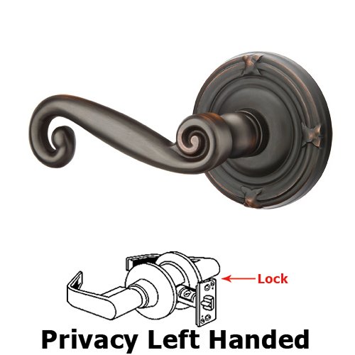 Emtek Privacy Left Handed Rustic Door Lever With Ribbon & Reed Rose in Oil Rubbed Bronze