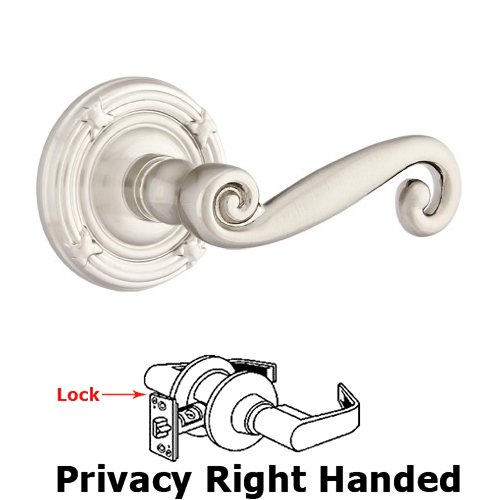 Emtek Privacy Right Handed Rustic Door Lever With Ribbon & Reed Rose in Satin Nickel