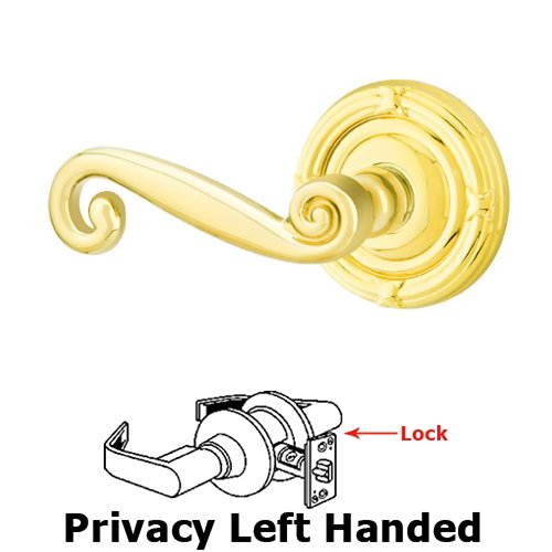 Emtek Privacy Left Handed Rustic Door Lever With Ribbon & Reed Rose in Polished Brass