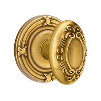 Emtek Privacy Victoria Knob With Ribbon & Reed Rose in French Antique Brass
