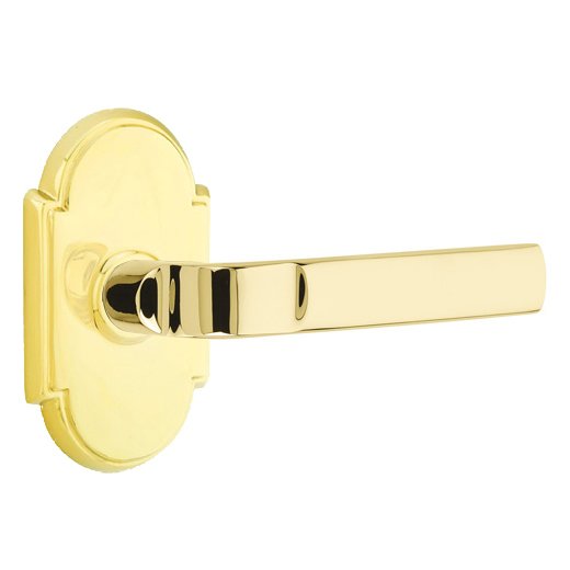Emtek Privacy Aston Right Handed Lever with #8 Rose and Concealed Screws in Unlacquered Brass