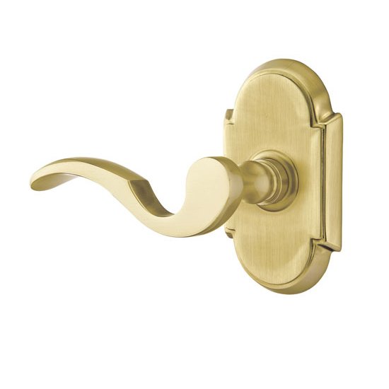 Emtek Privacy Left Handed Cortina Door Lever With #8 Rose in Satin Brass