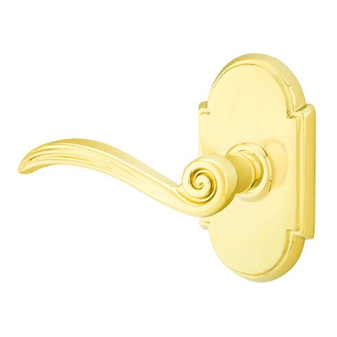Emtek Privacy Left Handed Elan Lever With #8 Rose in Unlacquered Brass