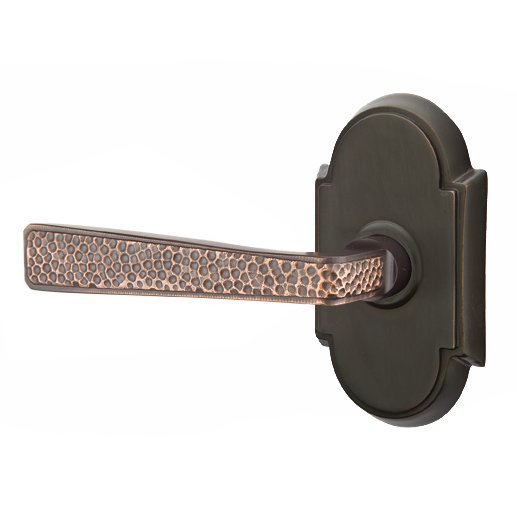 Emtek Left Handed Privacy Hammered Door Lever with #8 Rose in Oil Rubbed Bronze