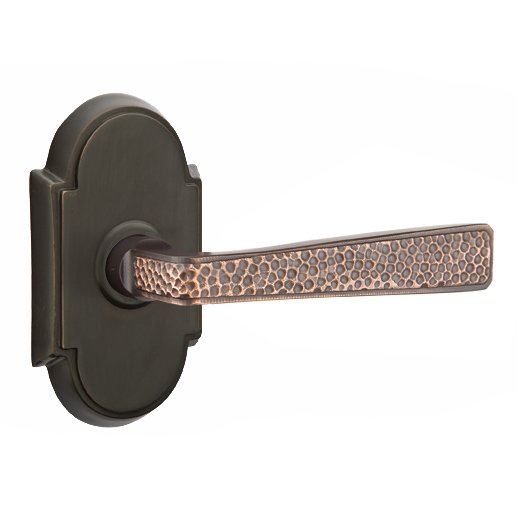 Emtek Right Handed Privacy Hammered Door Lever with #8 Rose in Oil Rubbed Bronze