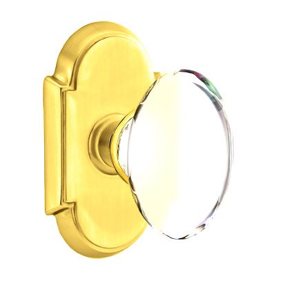 Emtek Hampton Privacy Door Knob with #8 Rose in Unlacquered Brass