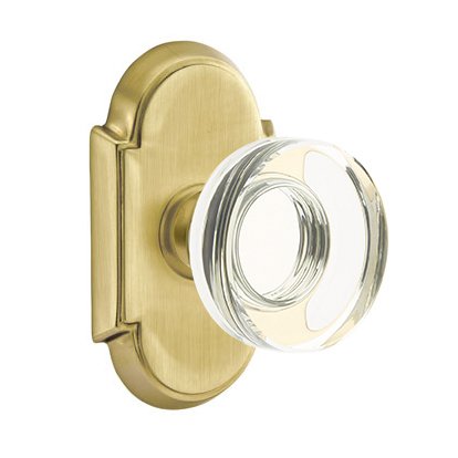 Emtek Modern Disc Glass Privacy Door Knob with #8 Rose in Satin Brass