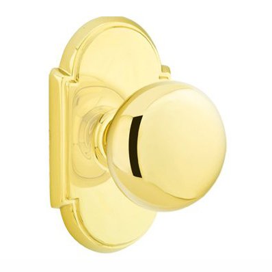 Emtek Privacy Providence Door Knob With #8 Rose in Unlacquered Brass
