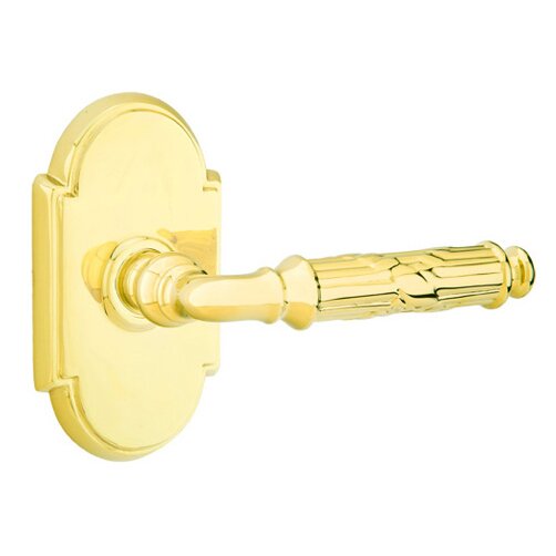 Emtek Privacy Right Handed Ribbon & Reed Lever With #8 Rose in Polished Brass