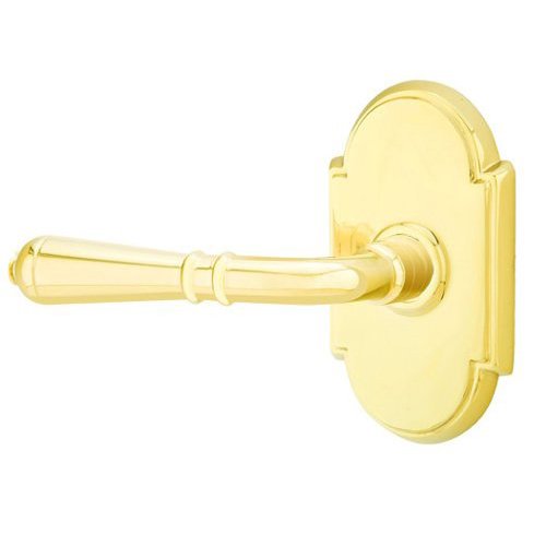 Emtek Privacy Left Handed Turino Door Lever With #8 Rose in Unlacquered Brass